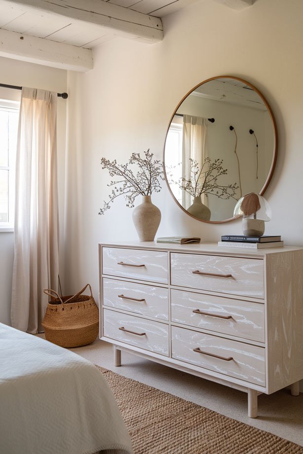 Cambeck dresser with a mirror in compact bedroom