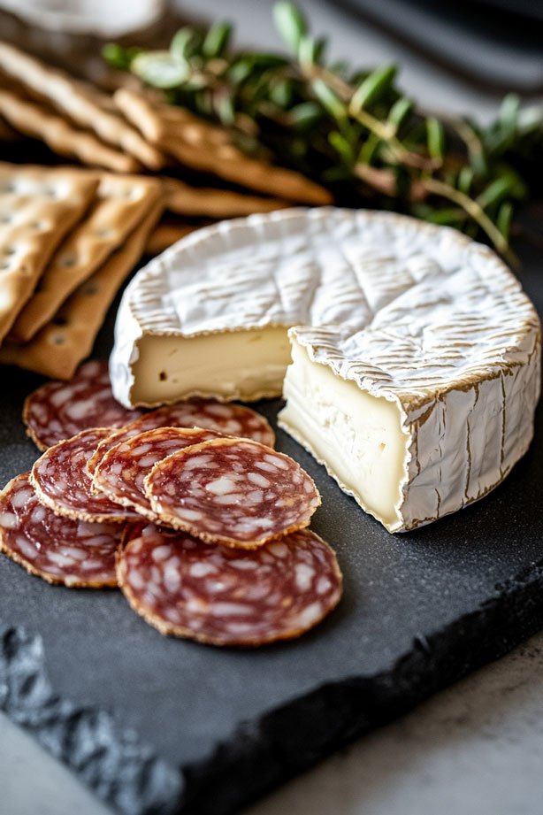 Camembert with Soppressata and cornichons