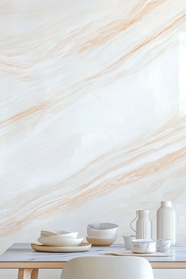 Clean White Marble Wall Mural in a modern kitchen