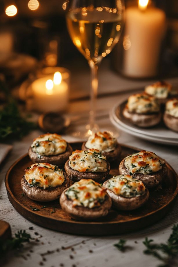 Herb-stuffed baked mushrooms.