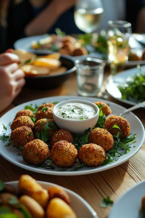 Falafel with creamy tahini dip.