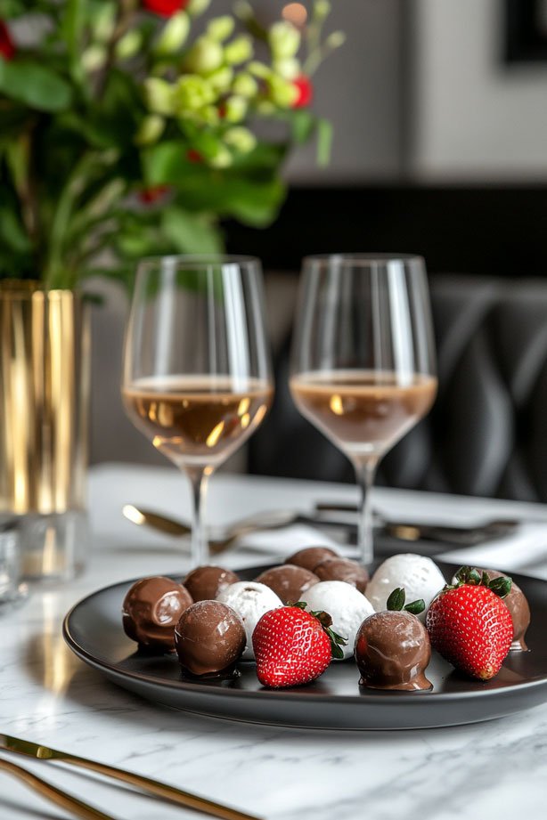 Chocolate-covered strawberries and zabaglione.