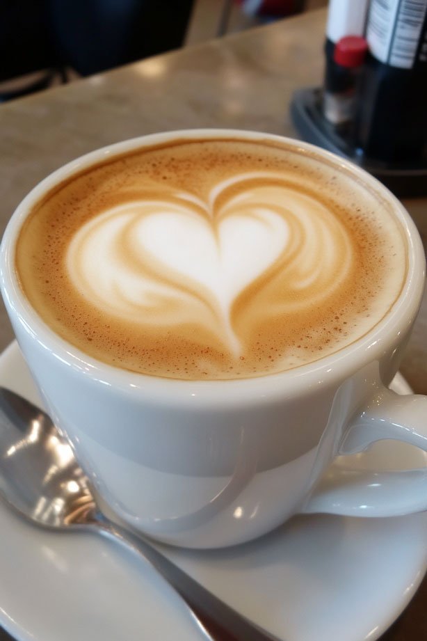 Heart-shaped cappuccino at Drowsy Poet.