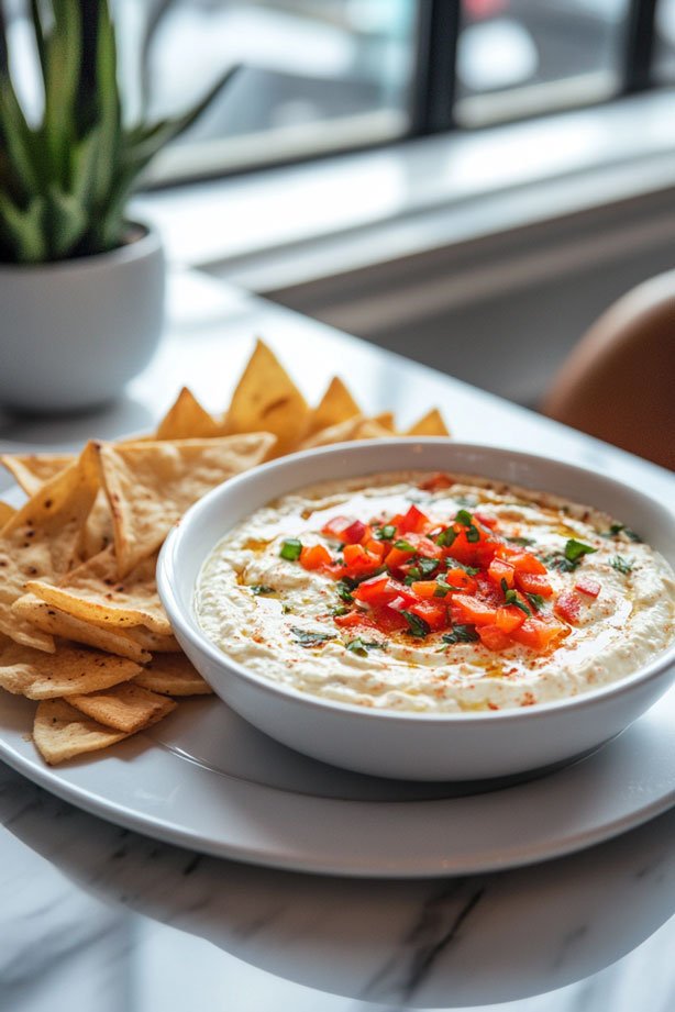 Feta dip with roasted red peppers.