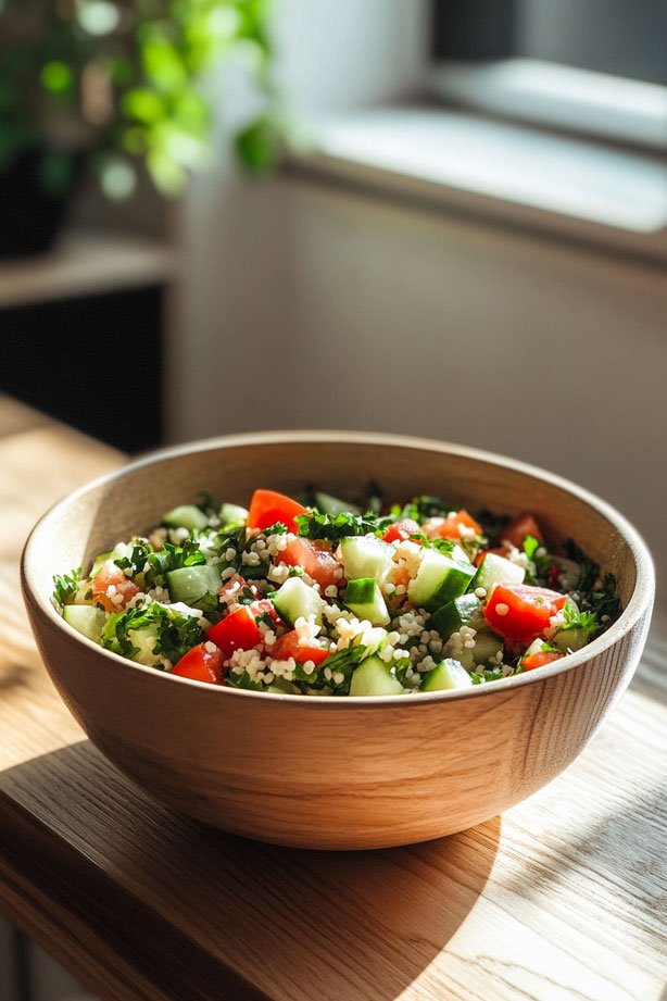 Tabouleh salad with parsley and bulgur.