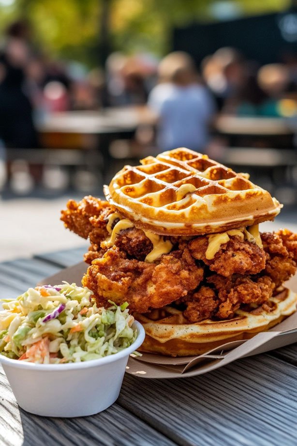 Chicken and waffles at Gasparilla Music Festival.