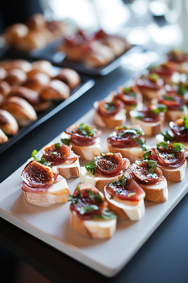 Brie and Jamón hors d'oeuvres on platter