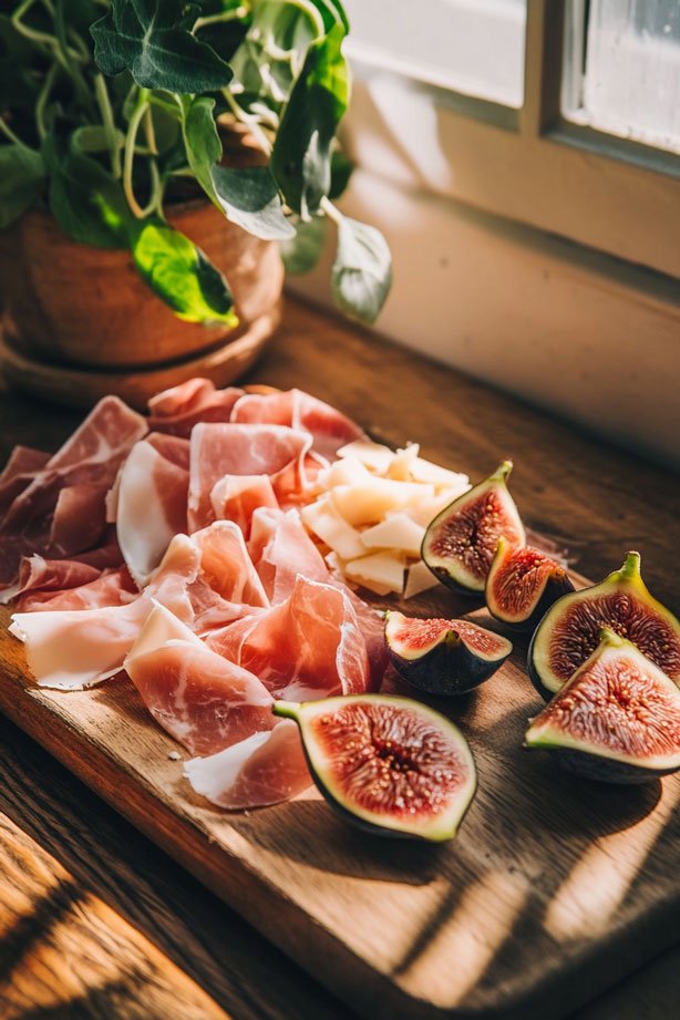 Parmigiano-Reggiano, prosciutto, fresh figs platter