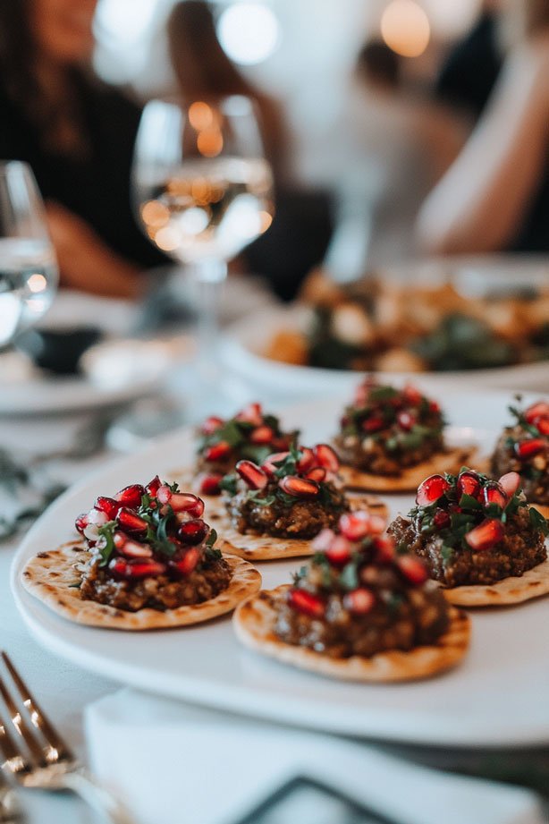 Smoked eggplant dip with pomegranate.