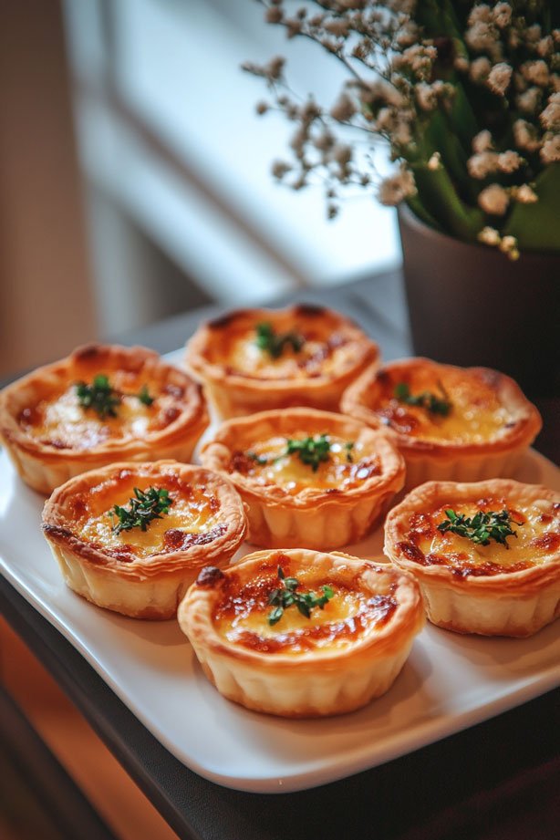 Cheese tartlets on a serving platter.