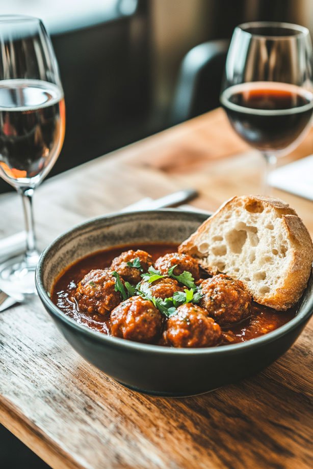 Albondigas meatballs in tomato sauce.