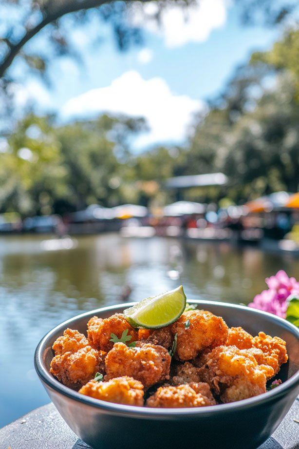 Fried conch fritters with lime at Spring Fiesta.