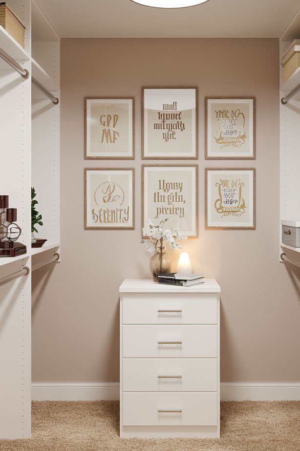 Prayer closet with religious art and inspirational quotes