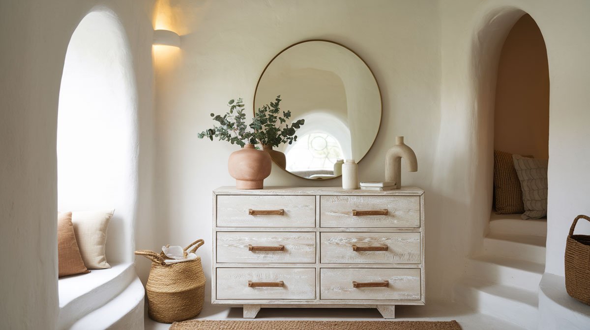 Cambeck dresser with a mirror in compact bedroom