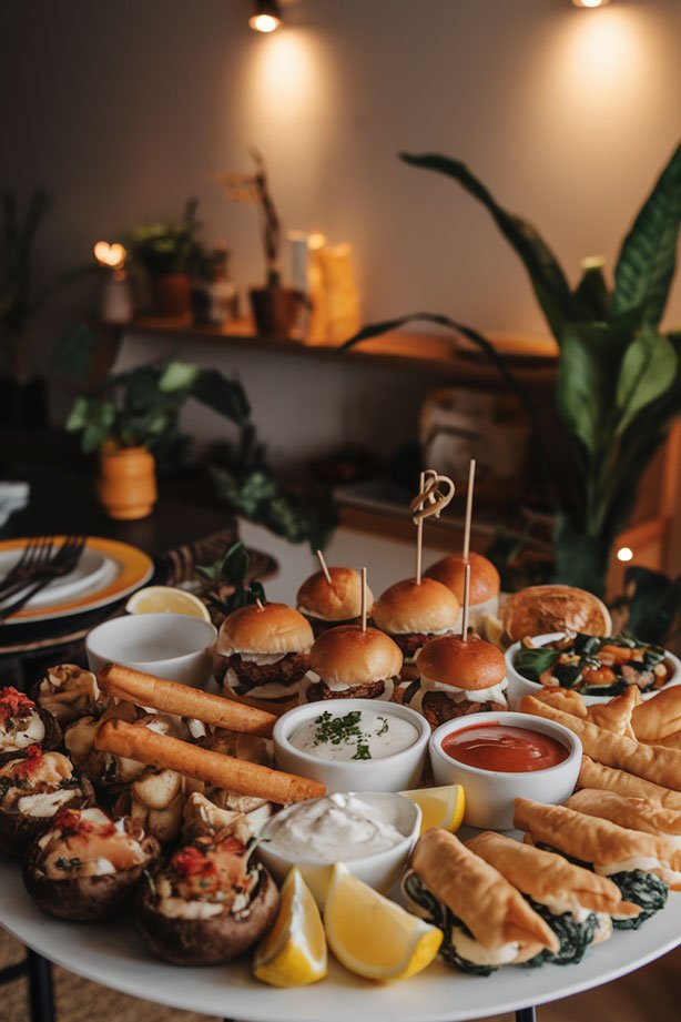 Classic appetizers on white platter