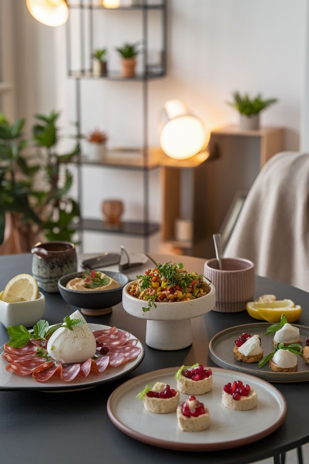 Cold hors d'oeuvres arrangement on minimalist table