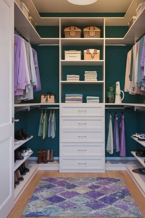 Color-themed prayer closet with blues, greens, and purples