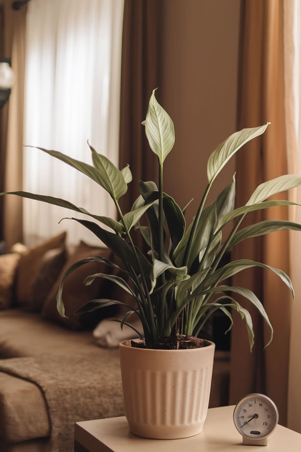 Ideal Temperatures for Peace Lilies in Apartments: Peace lily in warm, indirect light of apartment