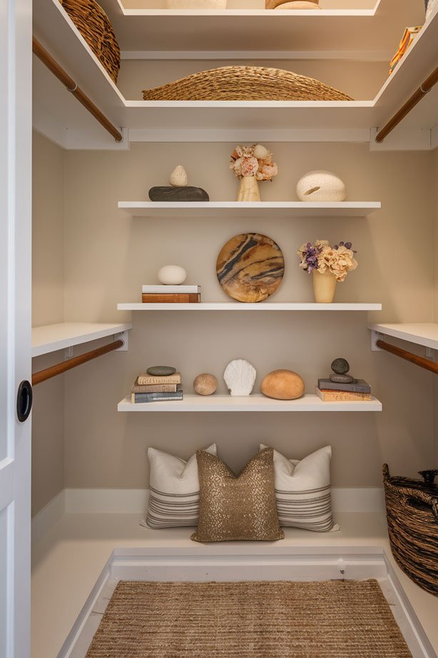 Nature-inspired prayer closet with stones and dried flowers