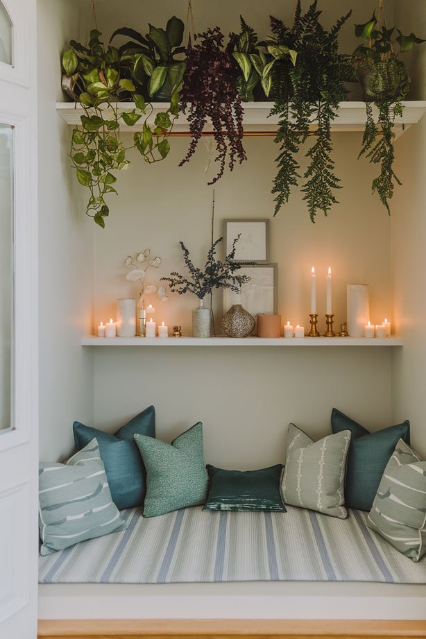 Beautifully designed prayer closet with lush greenery