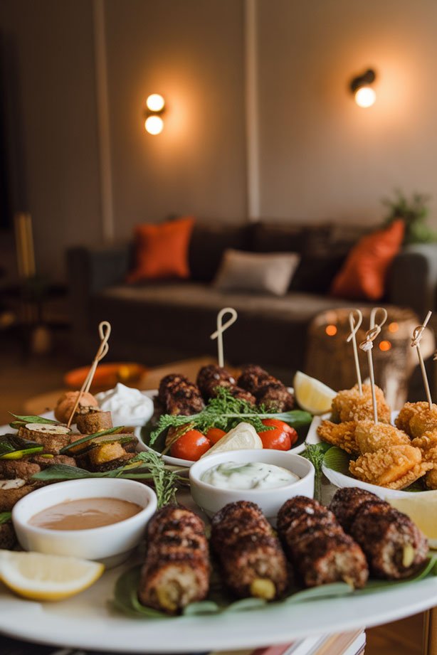 Regional appetizers on white platter