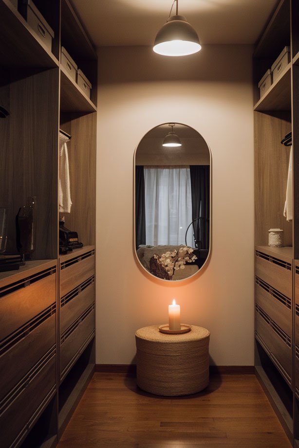 Prayer closet with mirror and candle