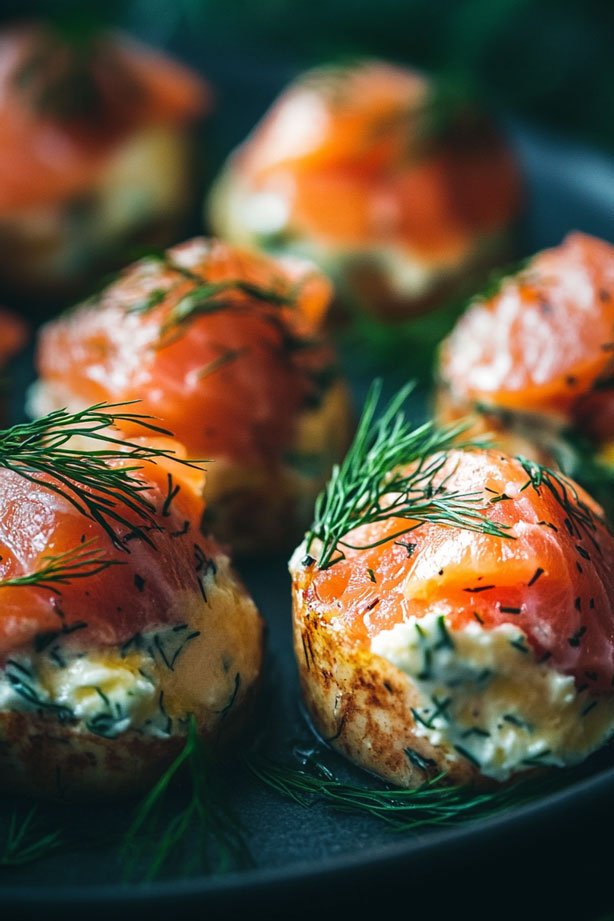 Smoked salmon cream cheese baubles with dill