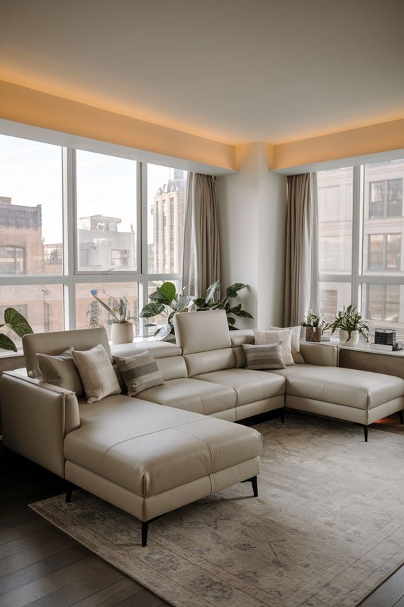 Neutral reversible sectional sofa in modern apartment